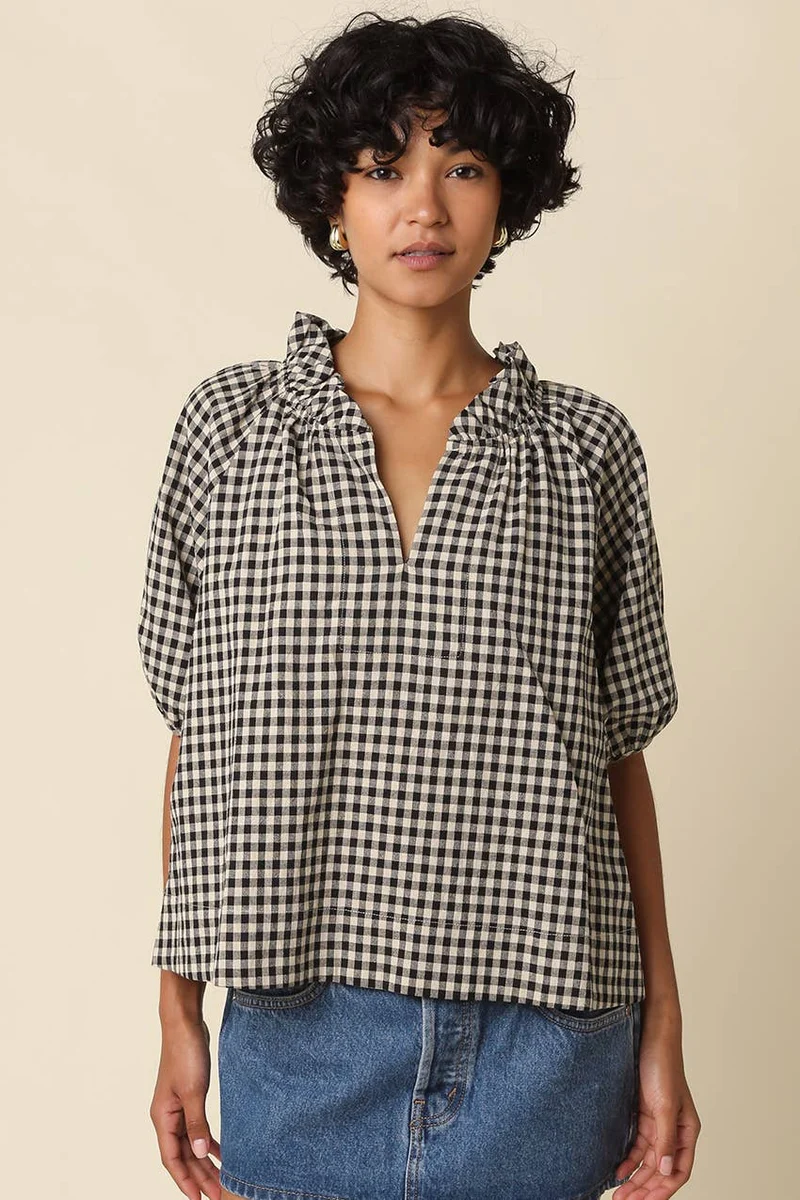 Alex Gingham Split Neck Blouse