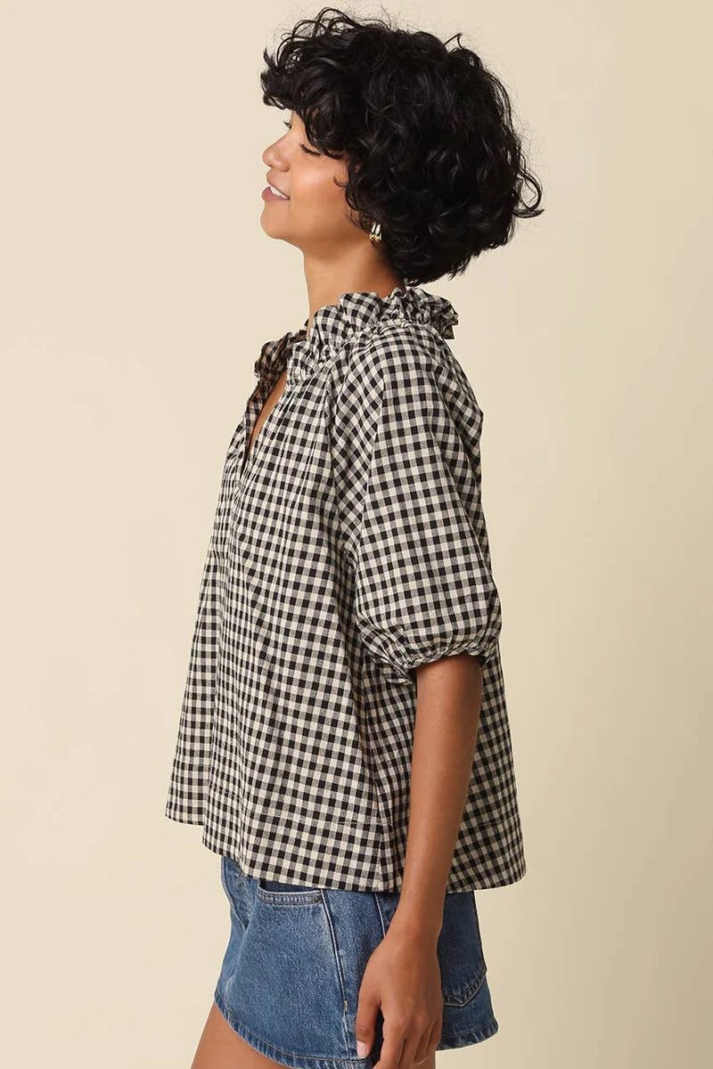 Alex Gingham Split Neck Blouse