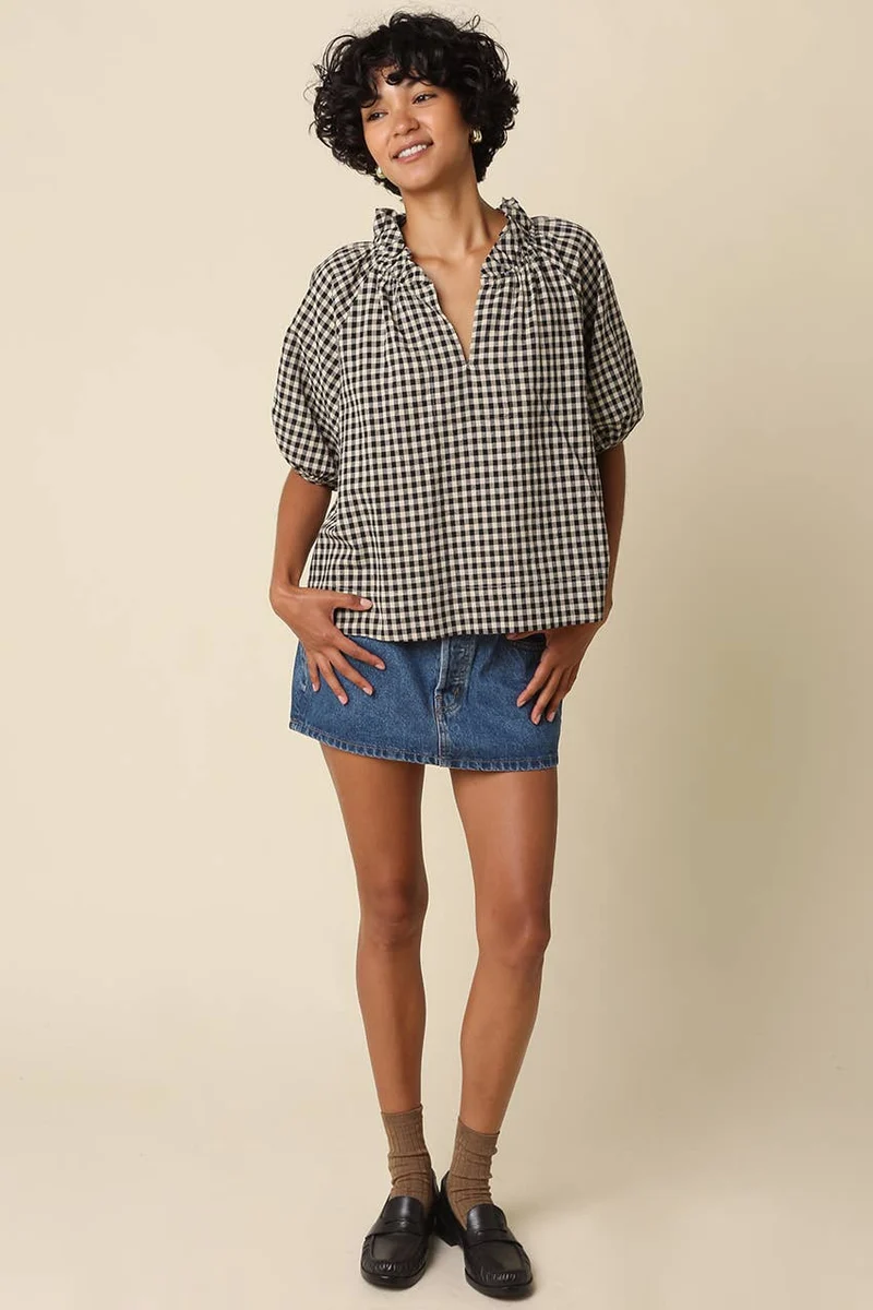 Alex Gingham Split Neck Blouse