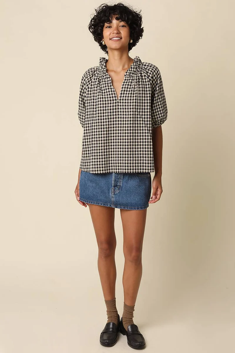 Alex Gingham Split Neck Blouse