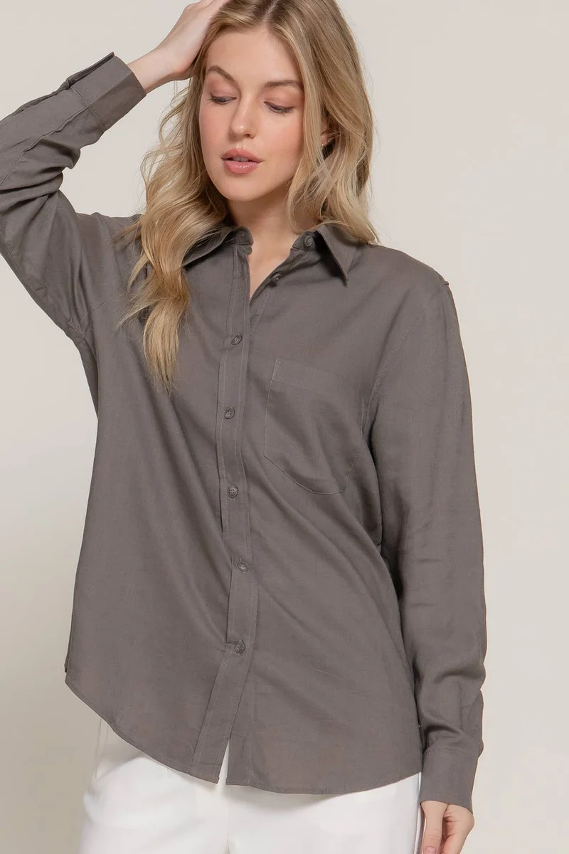 Long Sleeve Linen Blend Shirt
