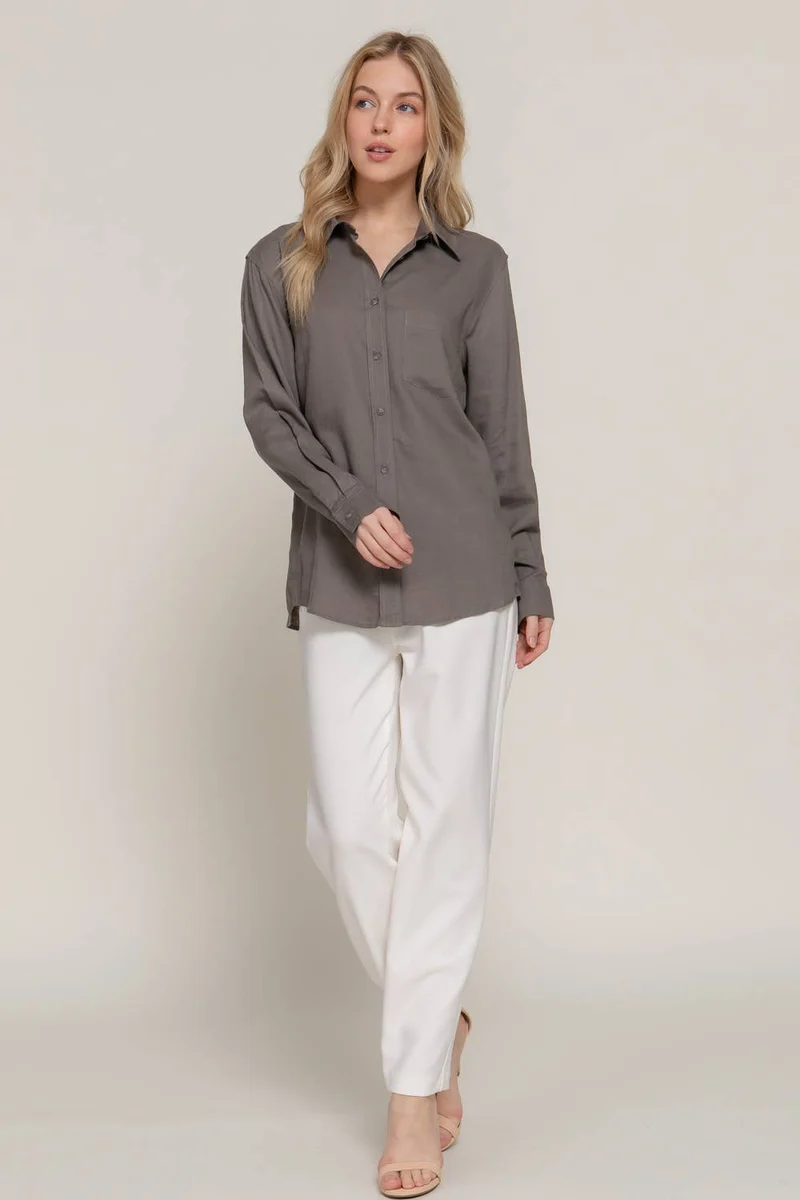 Long Sleeve Linen Blend Shirt