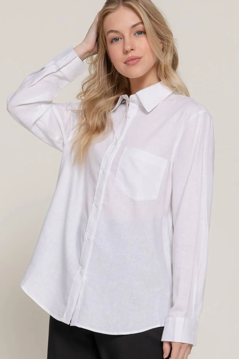 Long Sleeve Linen Blend Shirt