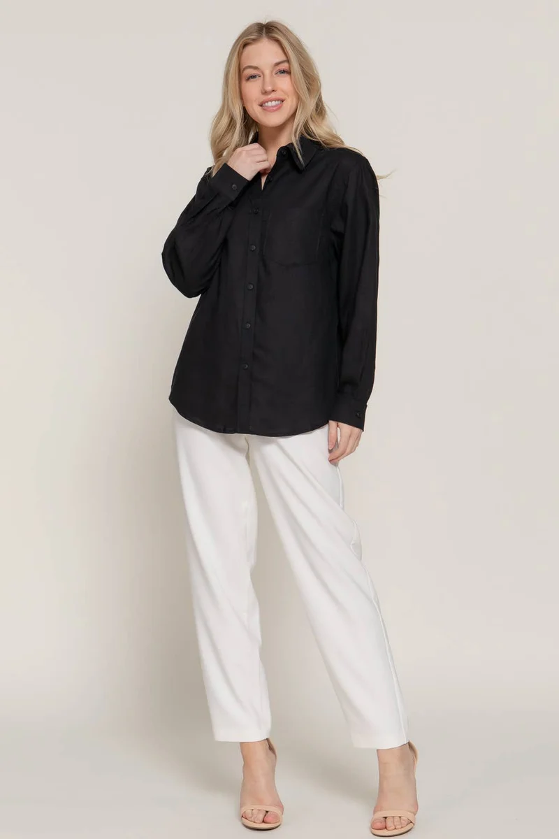Long Sleeve Linen Blend Shirt