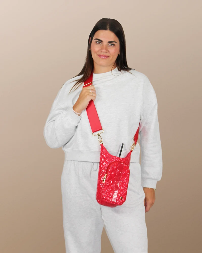 Drink Carrier Crossbody Bag Cup Holder Cherry Red