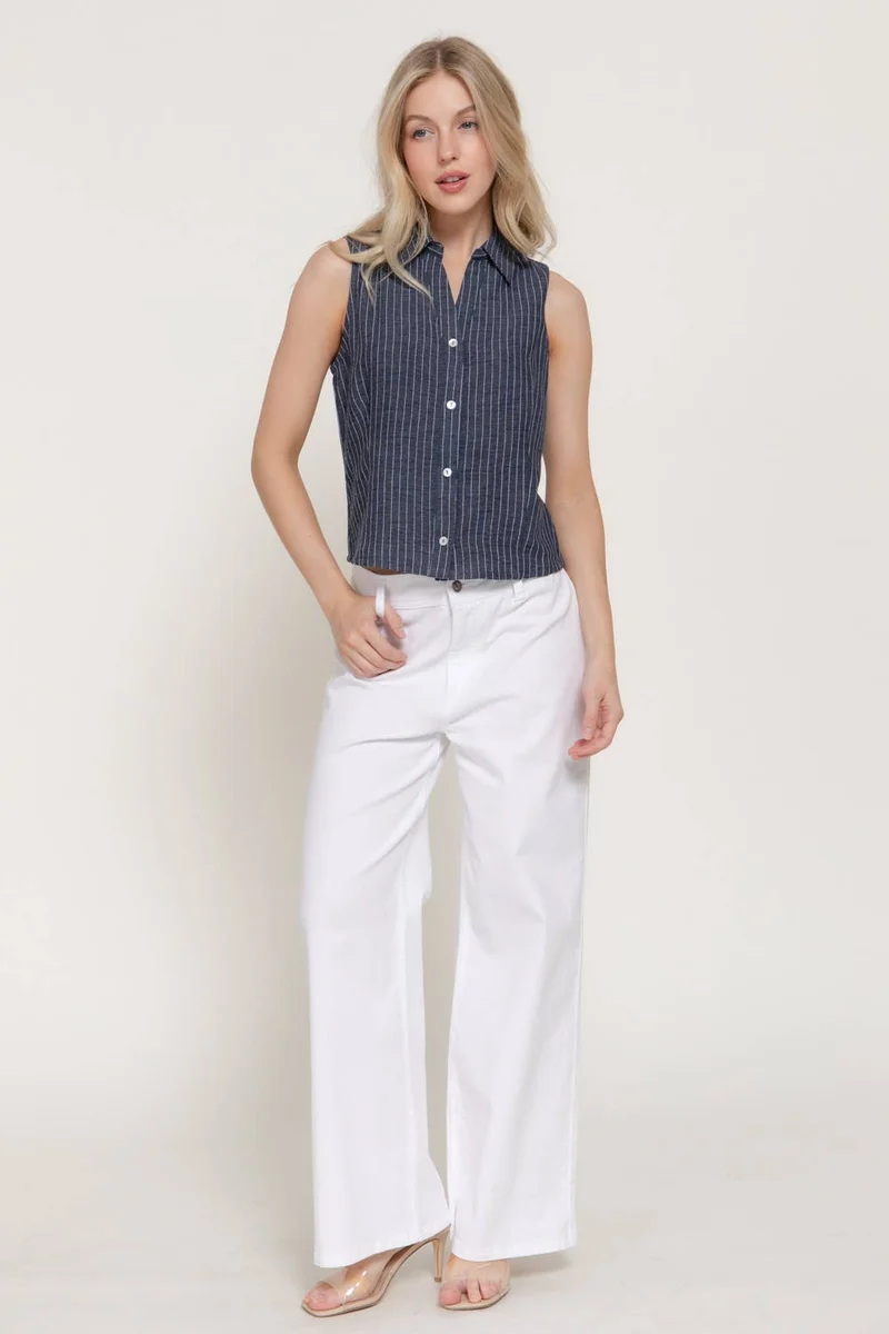 Sleeveless Striped Linen Top