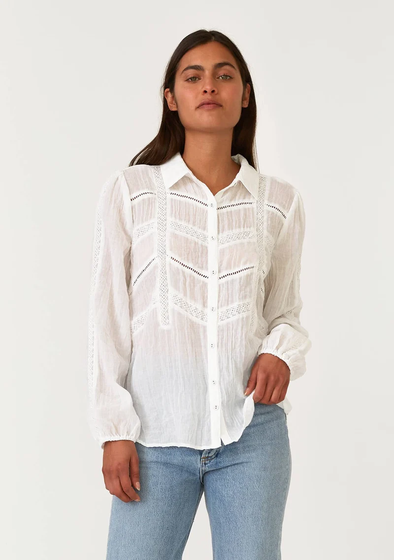 Lace Long Sleeve Button Down Blouse