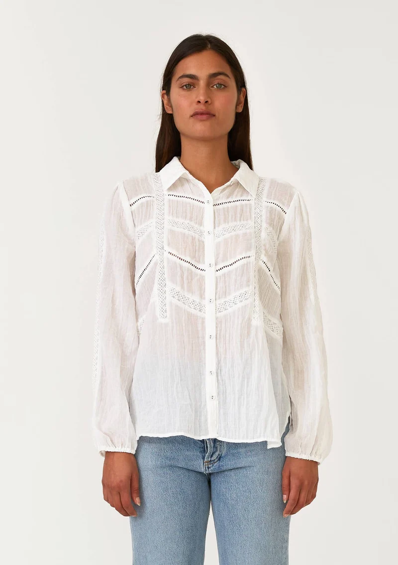 Lace Long Sleeve Button Down Blouse