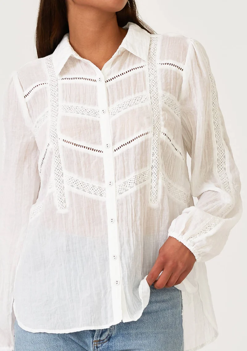 Lace Long Sleeve Button Down Blouse