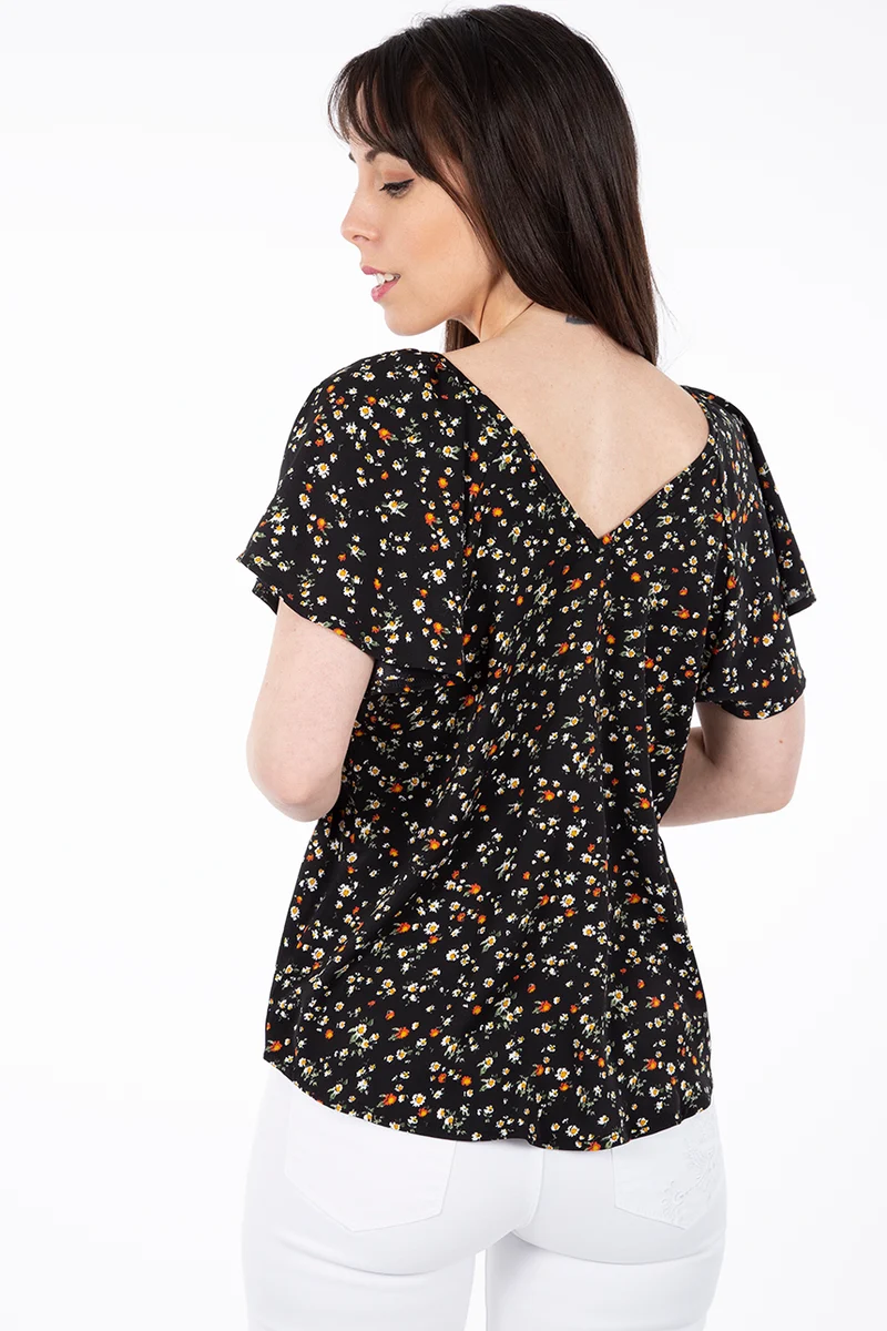 Blouse paysanne fleurie | 2 couleurs