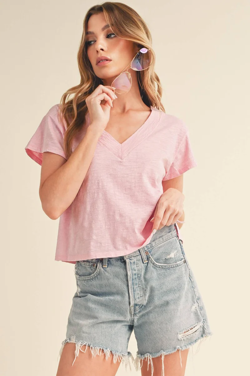 Short Sleeve V Neck Oat