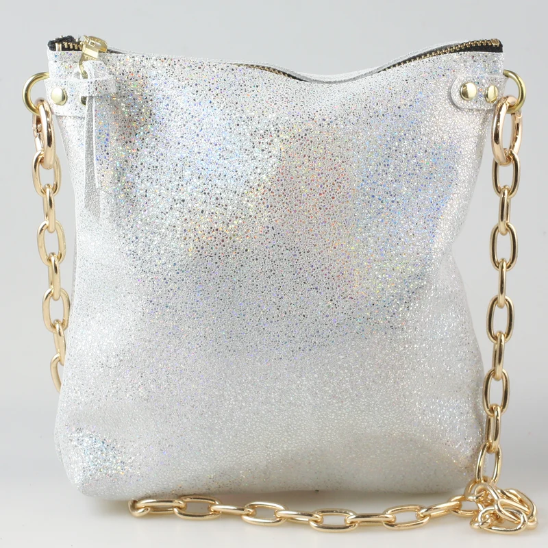 The Fancy Jane Shoulder bag and Crossbody bag: Celestial: Gold burnout on White hair-on-hide / Lined / Gold Shoulder Chain