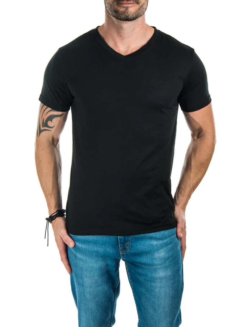 T-shirt couleur unie col en V