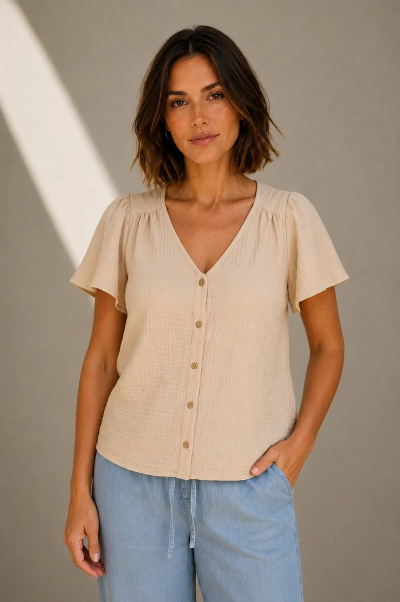 La blouse à manches courtes en gaze