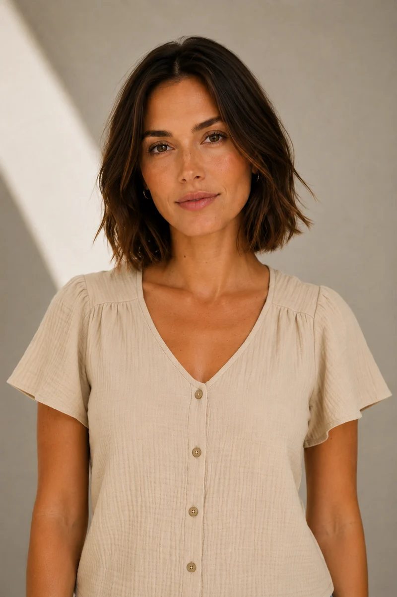 La blouse à manches courtes en gaze