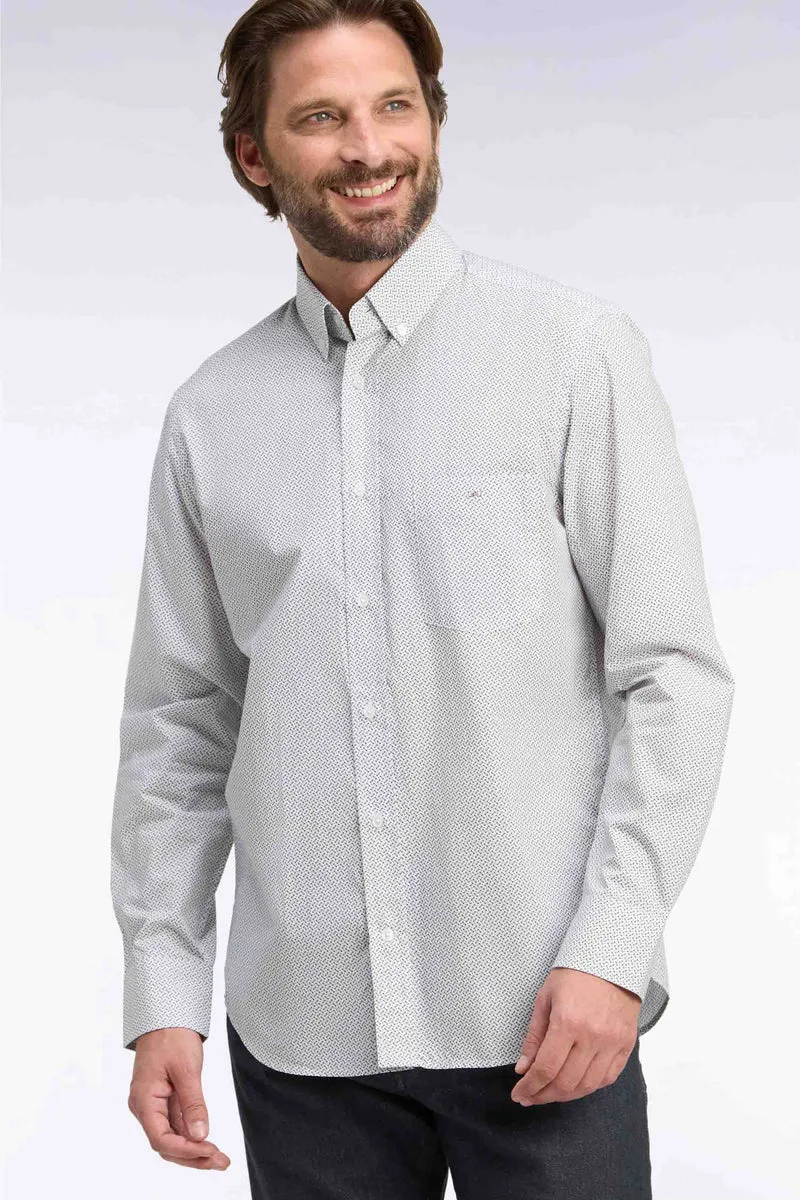 Chemise en coton blanc à micromotifs nœuds papillon coupe droite