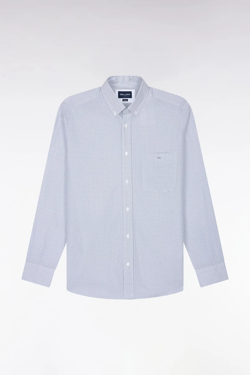 Chemise en coton blanc à micromotifs nœuds papillon coupe droite