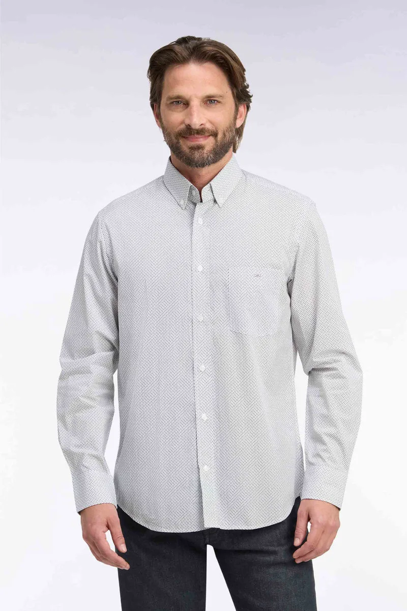 Chemise en coton blanc à micromotifs nœuds papillon coupe droite