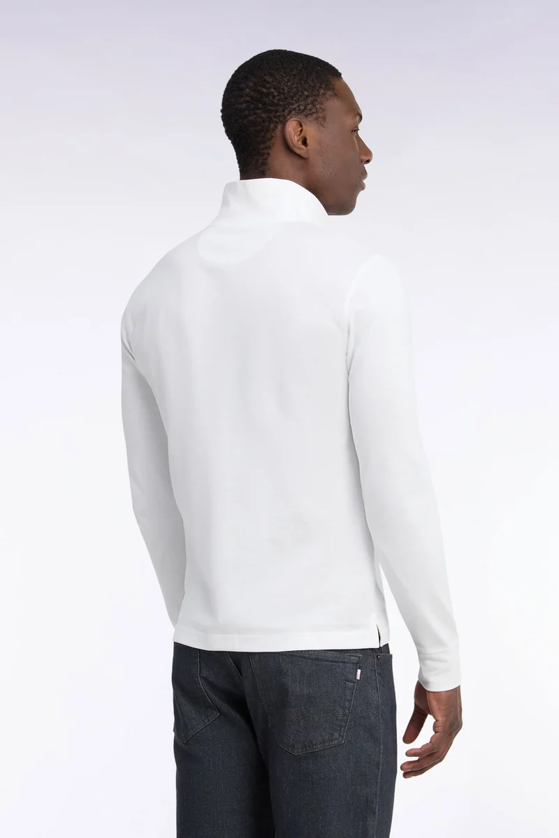 Polo manches longues en coton Pima blanc coupe droite