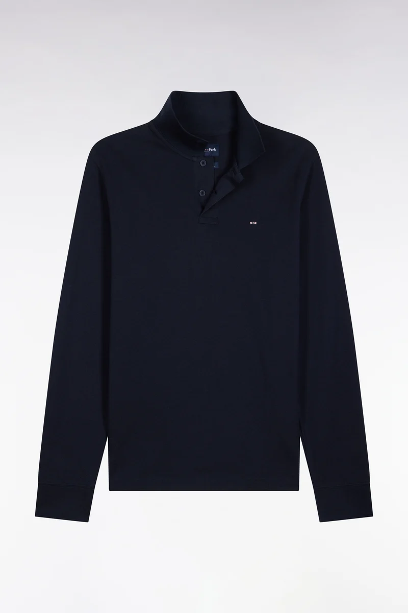Polo manches longues en coton Pima bleu marinecoupe droite