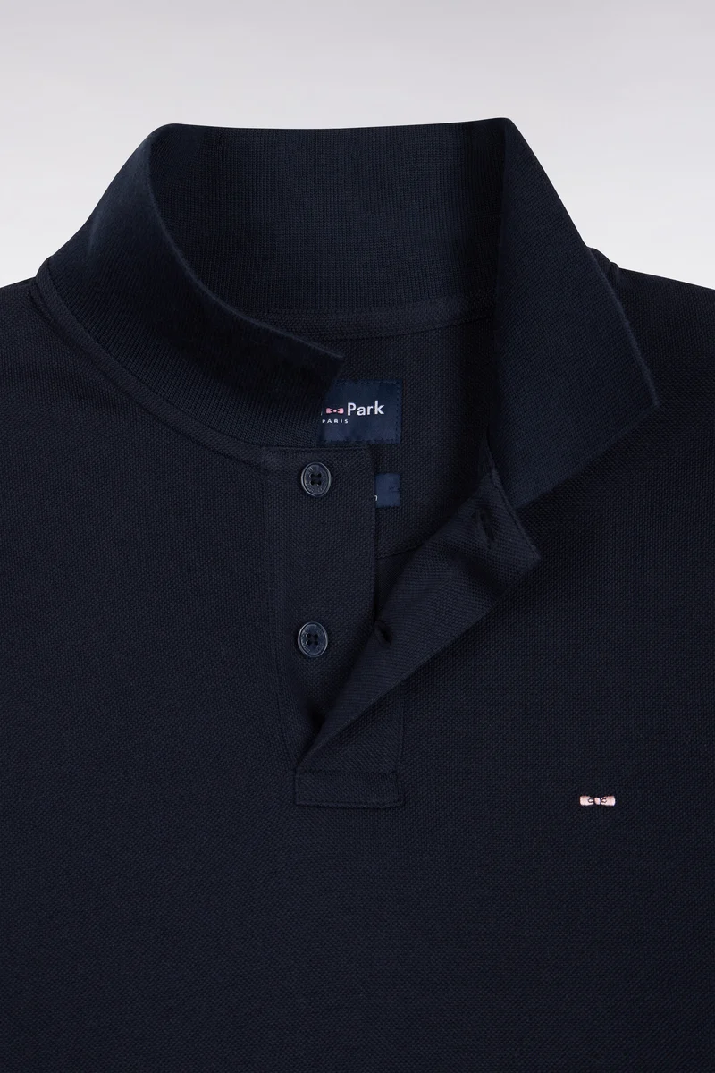 Polo manches longues en coton Pima bleu marinecoupe droite