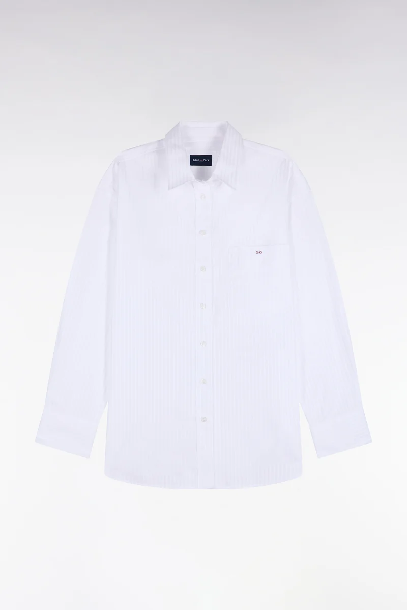 Chemise en coton blanc à rayures beige coupe Relaxed