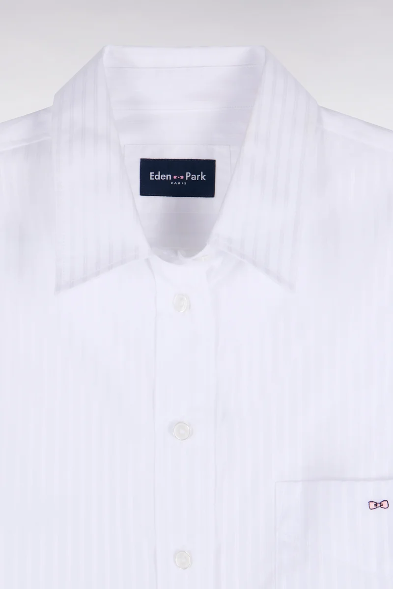 Chemise en coton blanc à rayures beige coupe Relaxed
