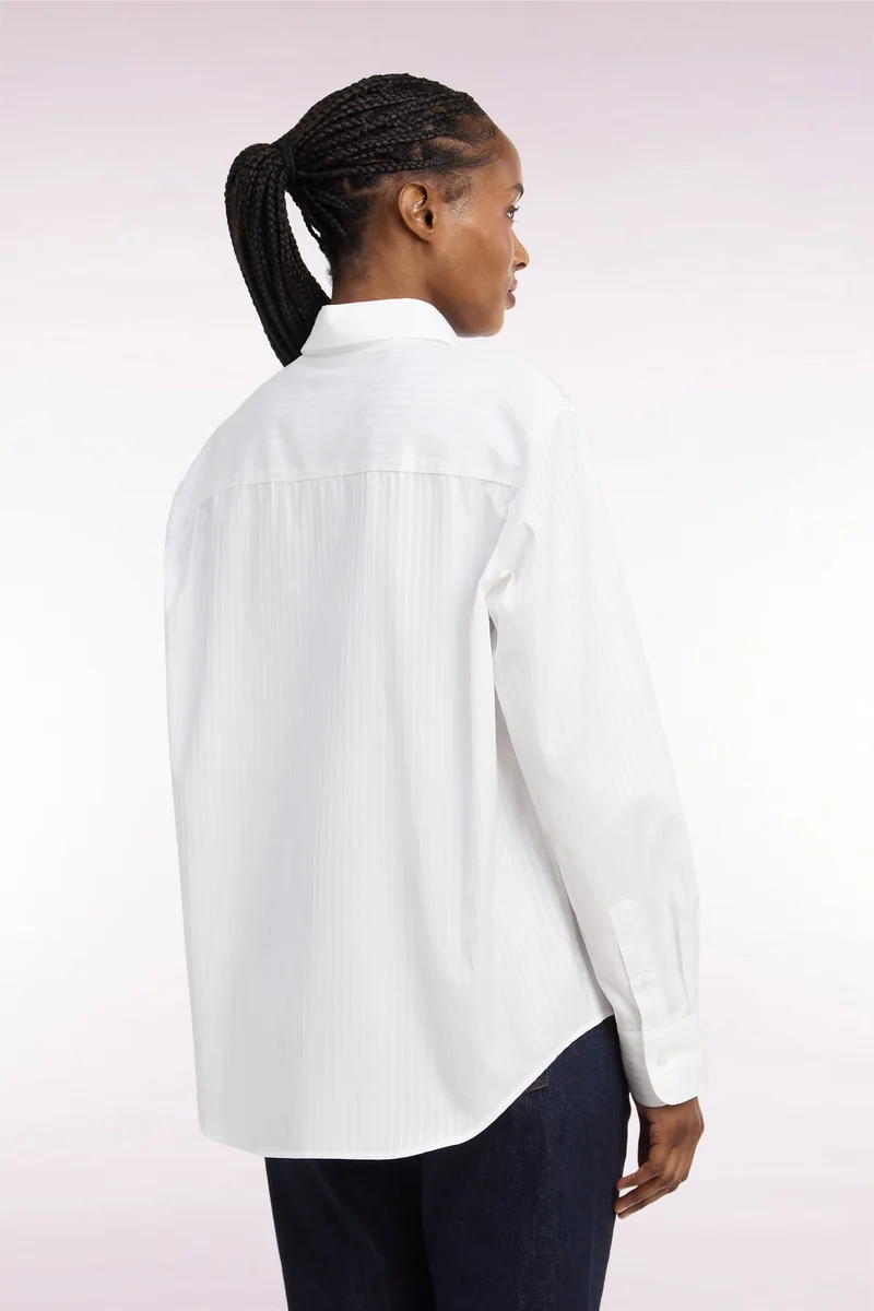 Chemise en coton blanc à rayures beige coupe Relaxed