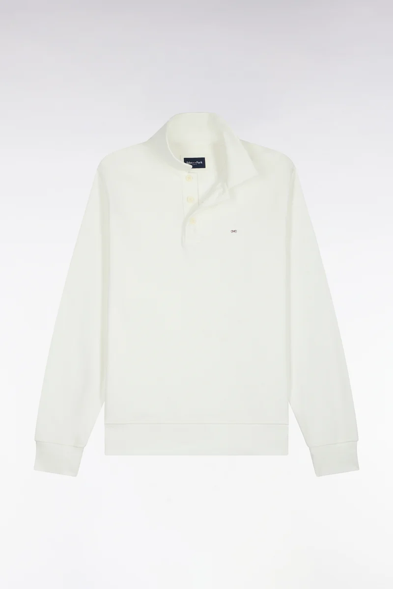 Sweatshirt col polo en coton écru coupe droite