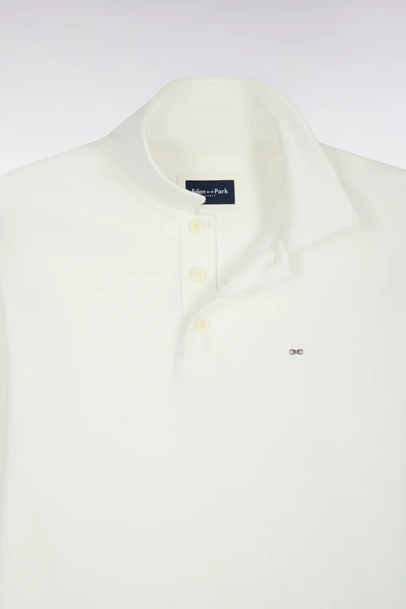 Sweatshirt col polo en coton écru coupe droite