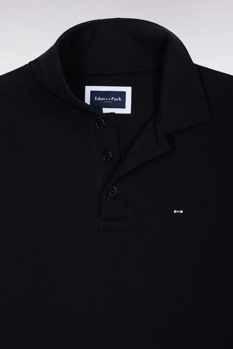 Sweatshirt col polo en coton noir coupe droite