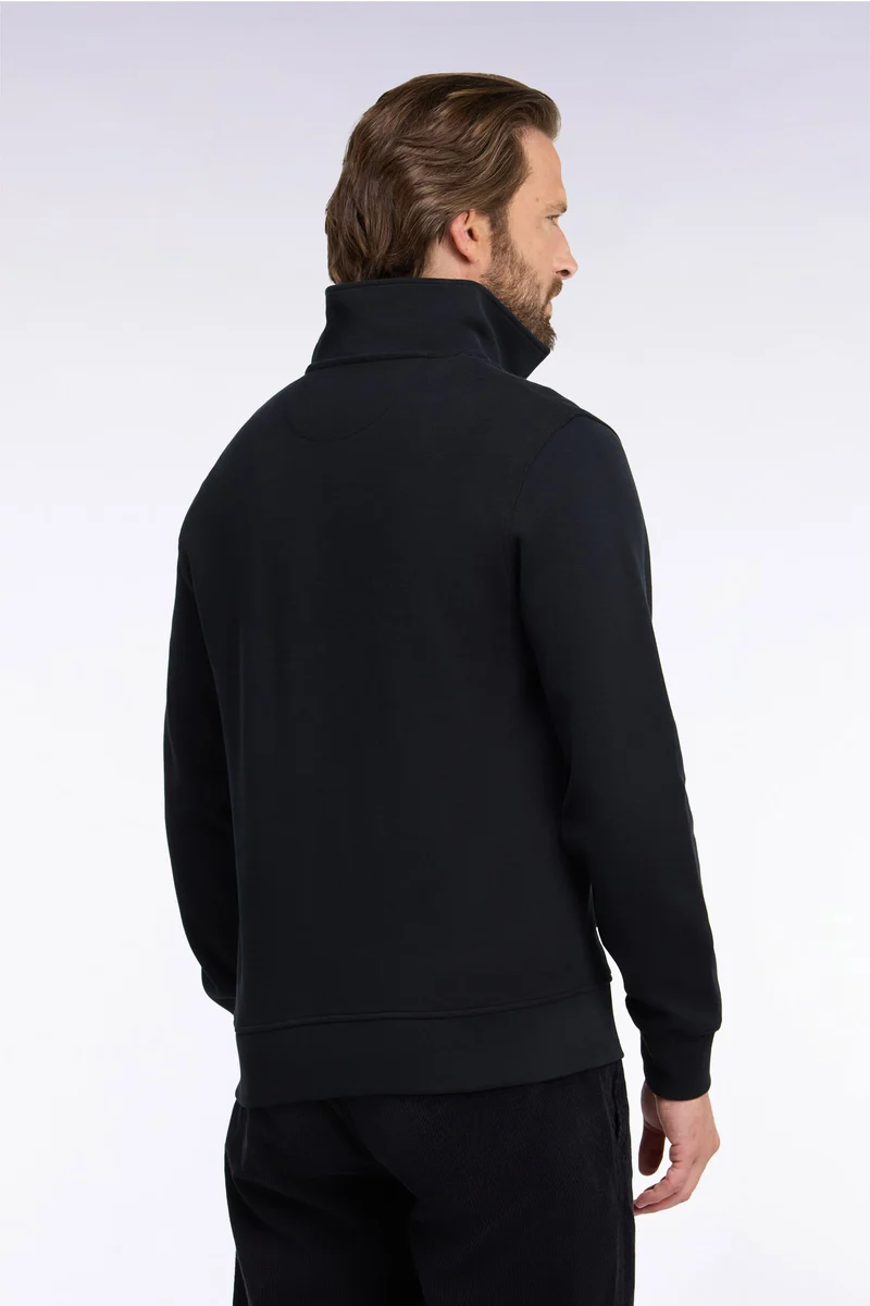 Sweatshirt col polo en coton noir coupe droite