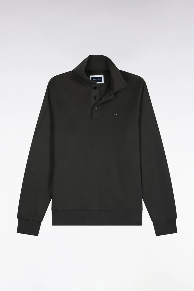 Sweatshirt col polo en coton kaki coupe droite