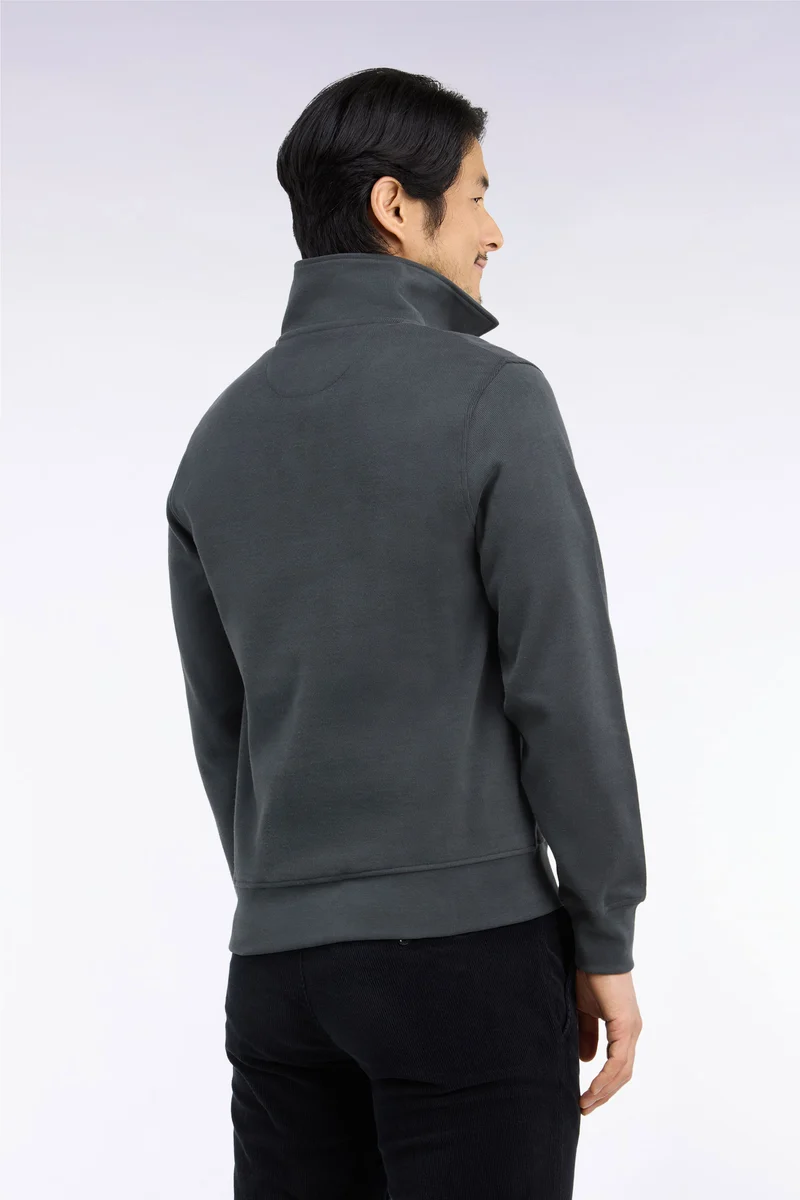 Sweatshirt col polo en coton kaki coupe droite