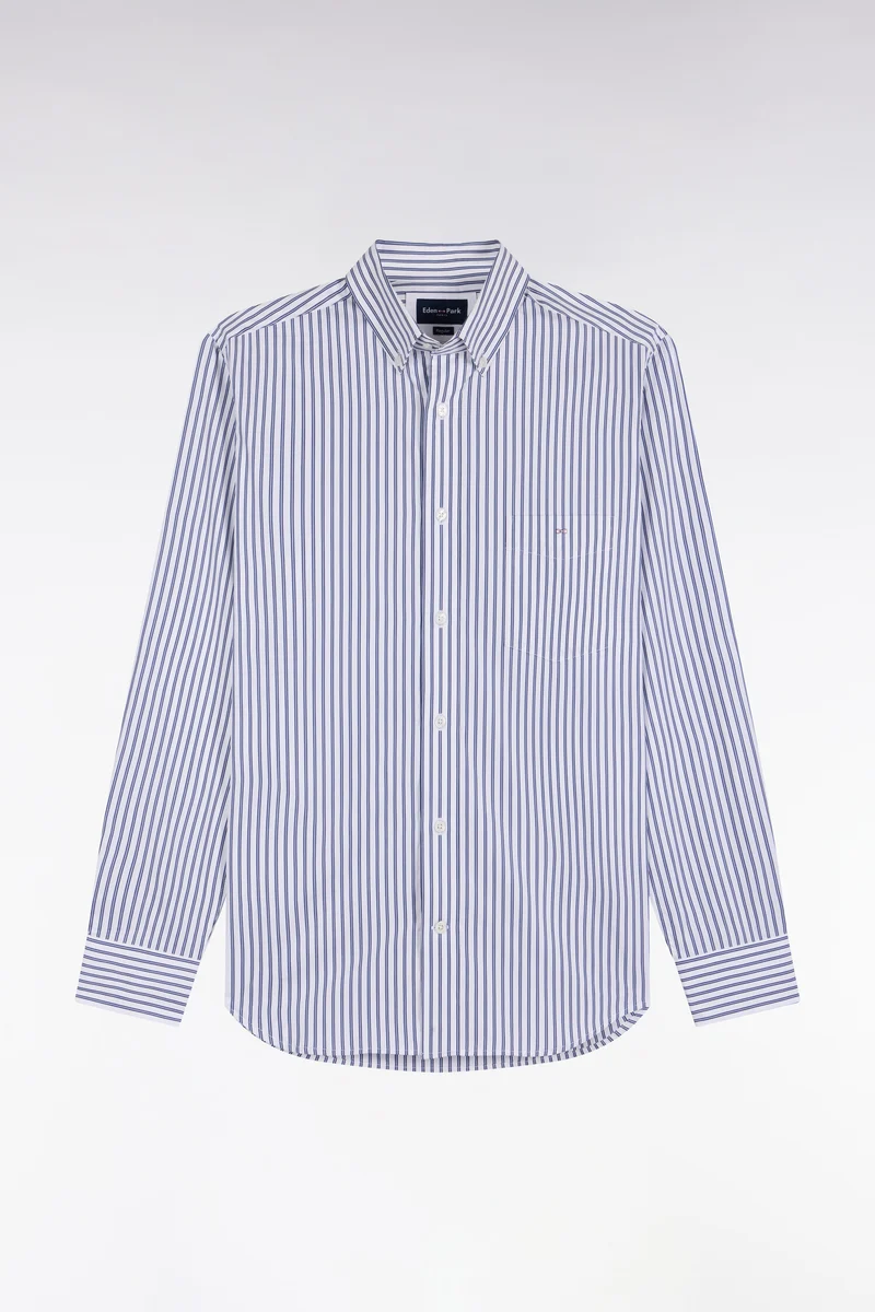 Chemise à rayures en coton marine et blanc coupe droite