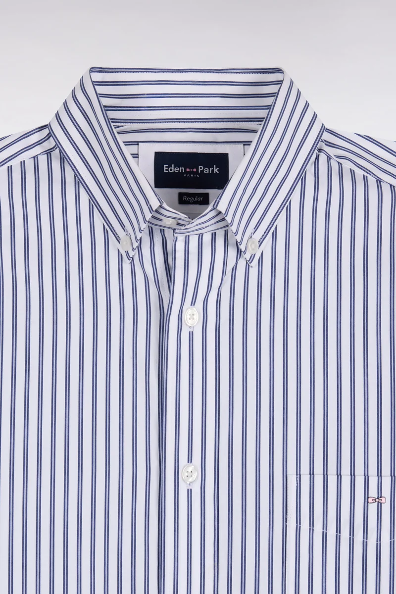 Chemise à rayures en coton marine et blanc coupe droite