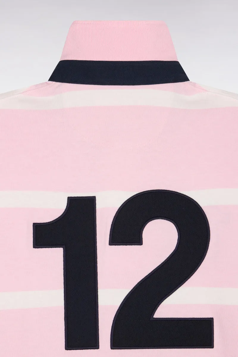 Maillot manches longues en jersey de coton rose rayé broderie dos