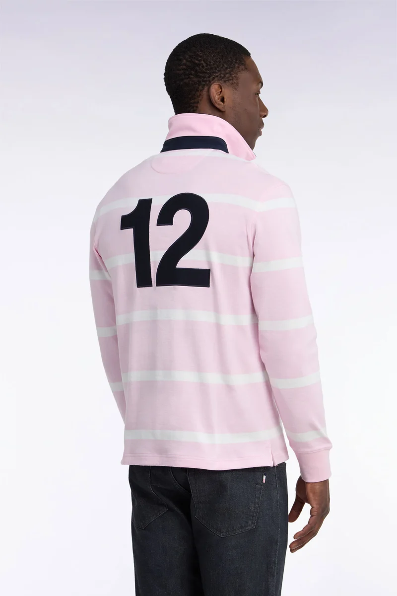 Maillot manches longues en jersey de coton rose rayé broderie dos