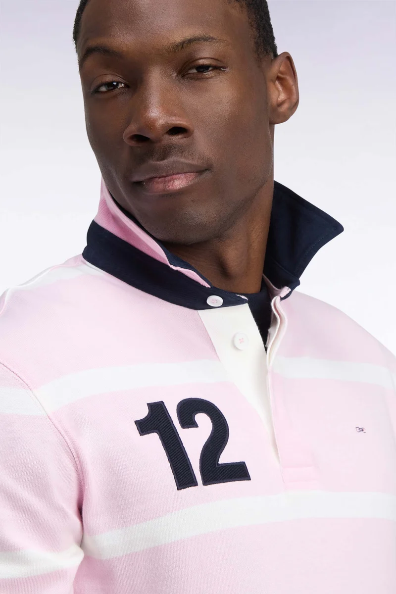 Maillot manches longues en jersey de coton rose rayé broderie dos