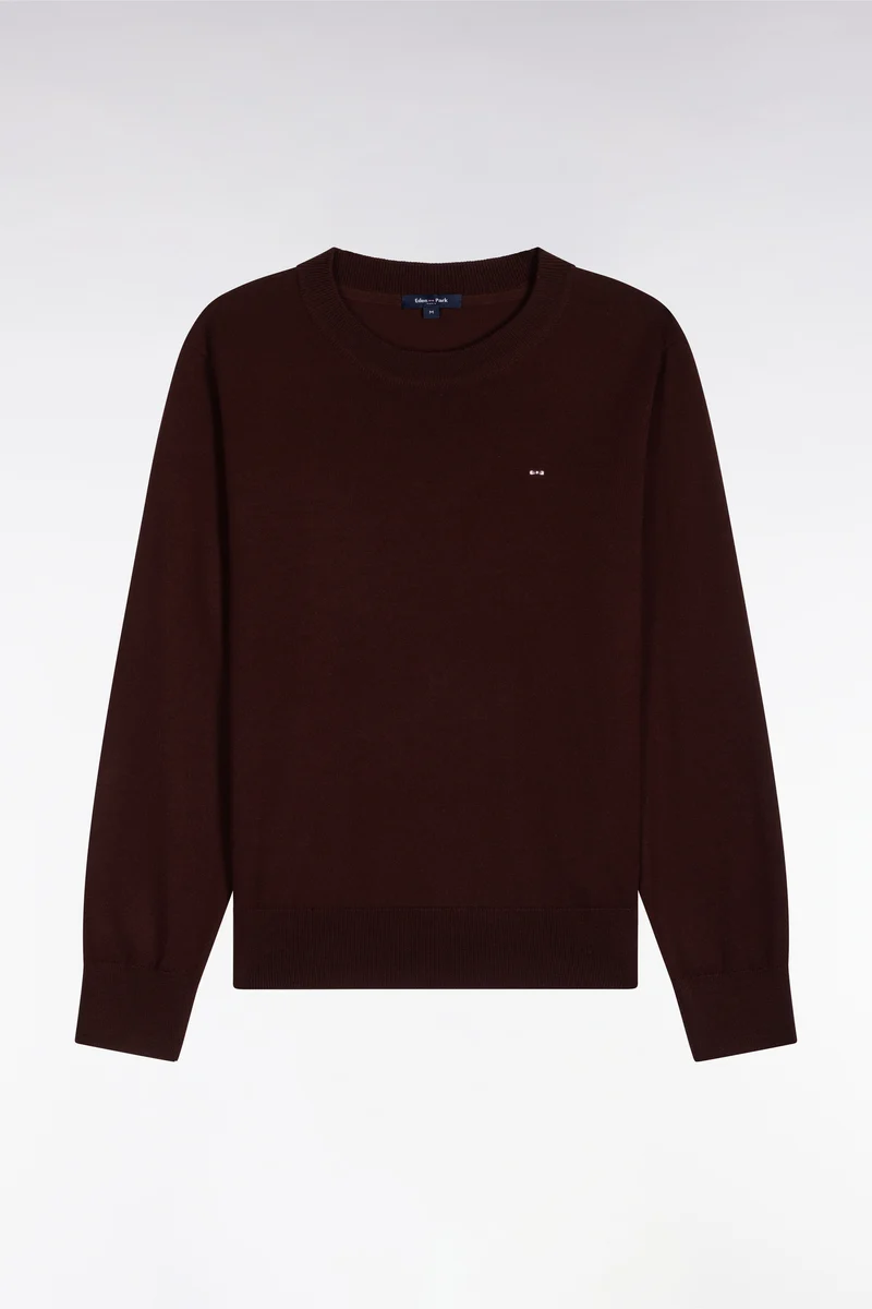 Pull col rond en laine marron coupe droite
