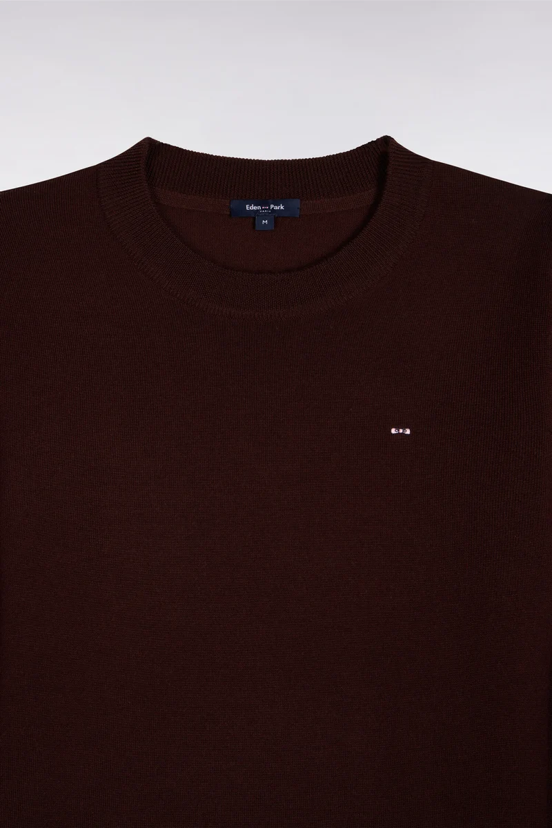 Pull col rond en laine marron coupe droite