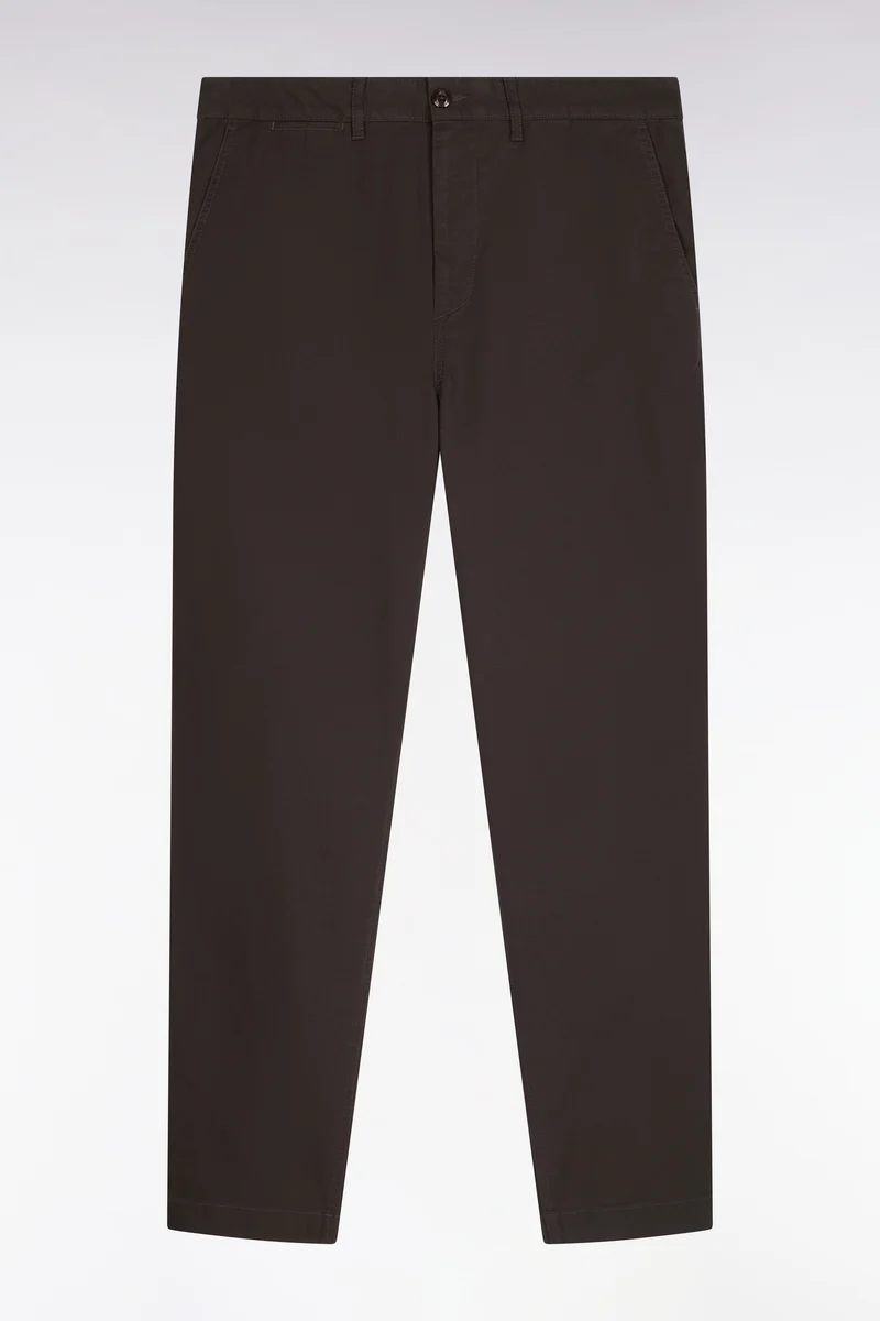 Pantalon chino sans plis en piqué de coton stretch kaki coupe regular