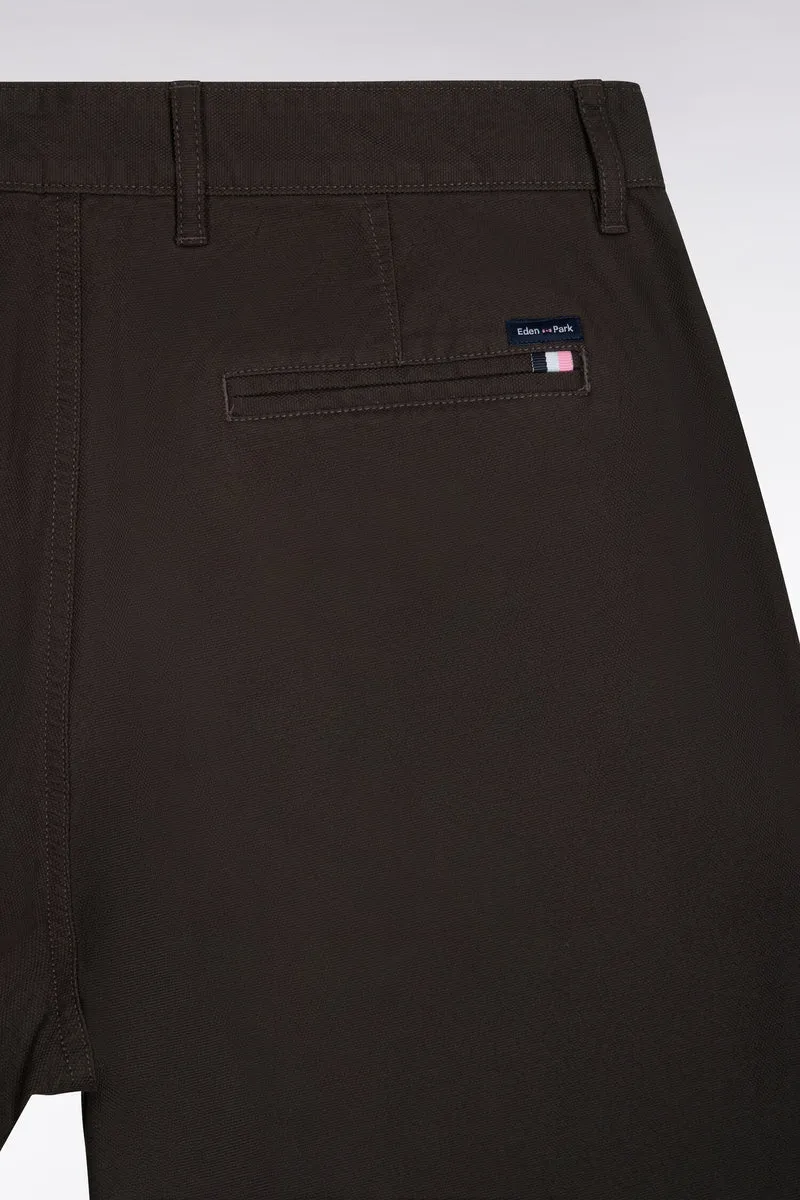 Pantalon chino sans plis en piqué de coton stretch kaki coupe regular