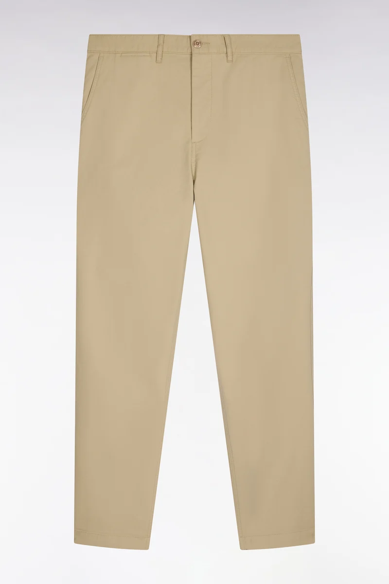 Pantalon chino sans plis en piqué de coton stretch beige coupe regular
