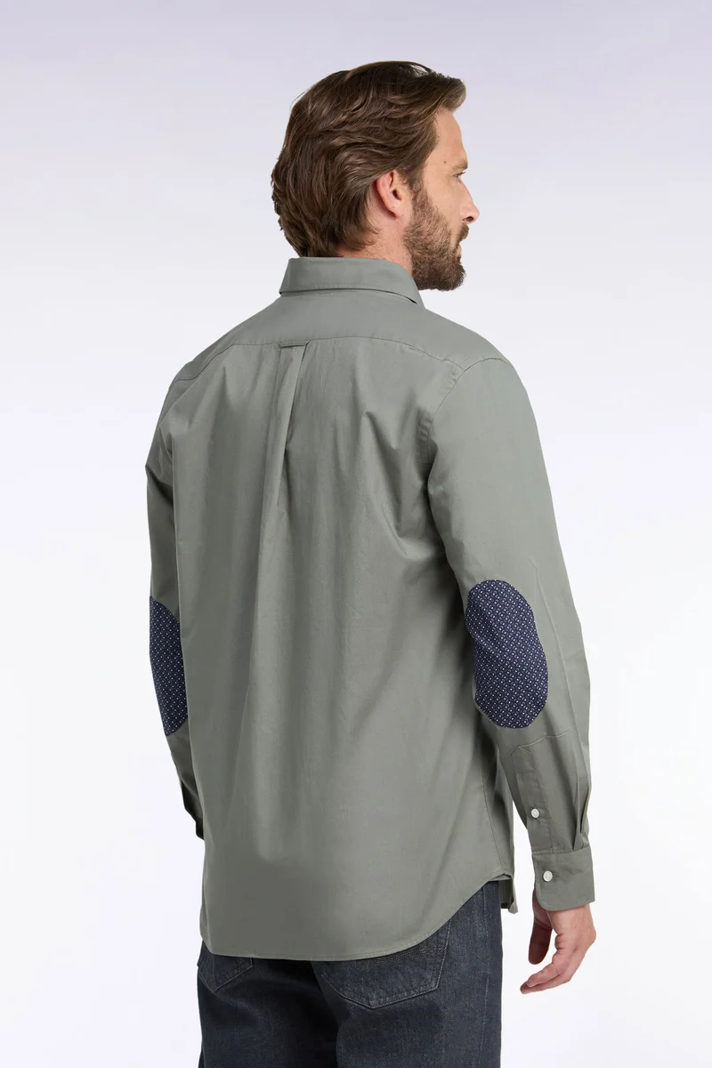 Chemise en coton kaki à détails micromotifs coupe droite