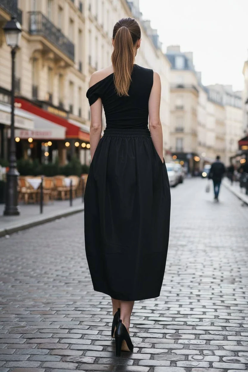 Tulip Midi Skirt: NAVY