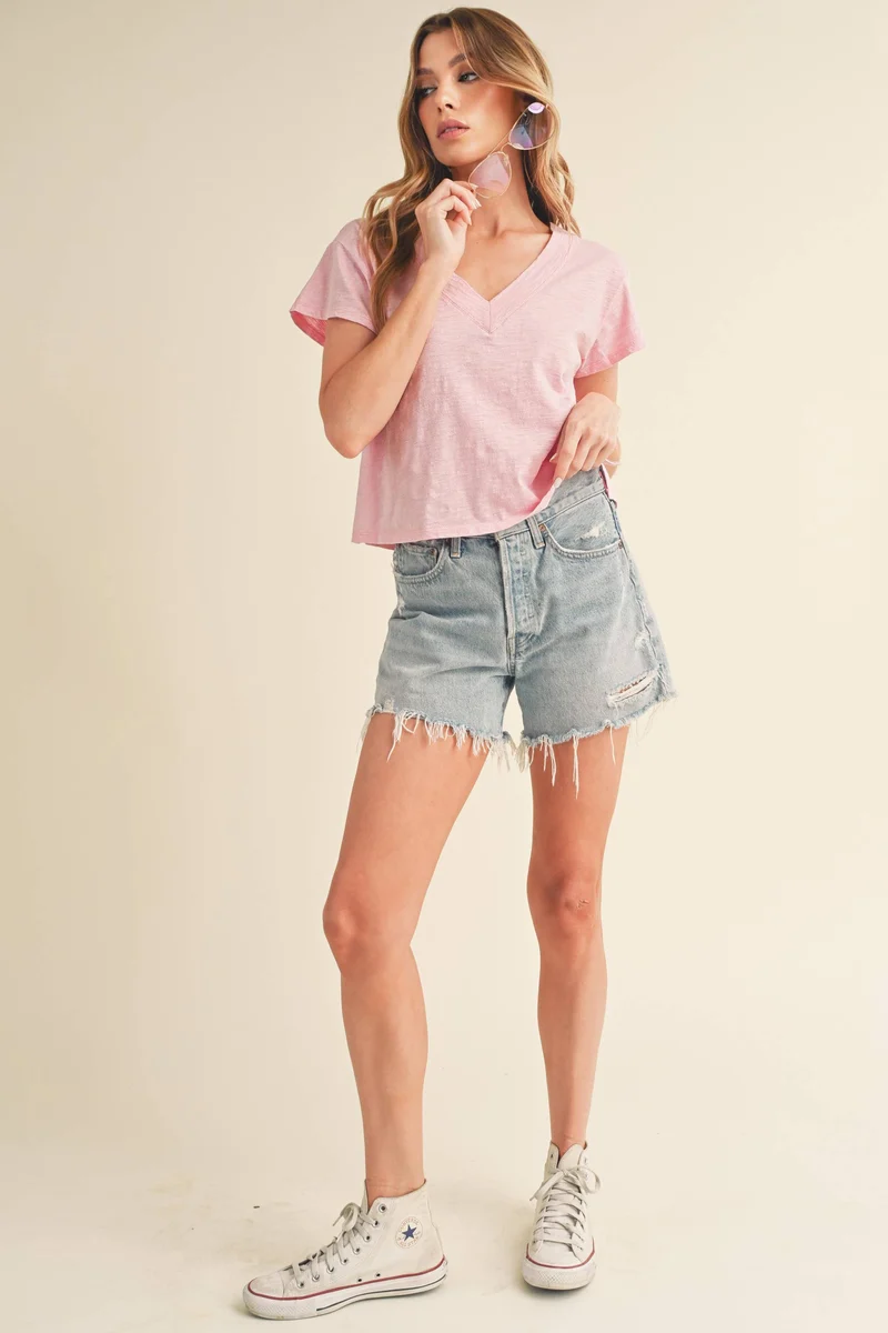8281DK Til V-Neck Baby Top: Denim / Contemporary / L