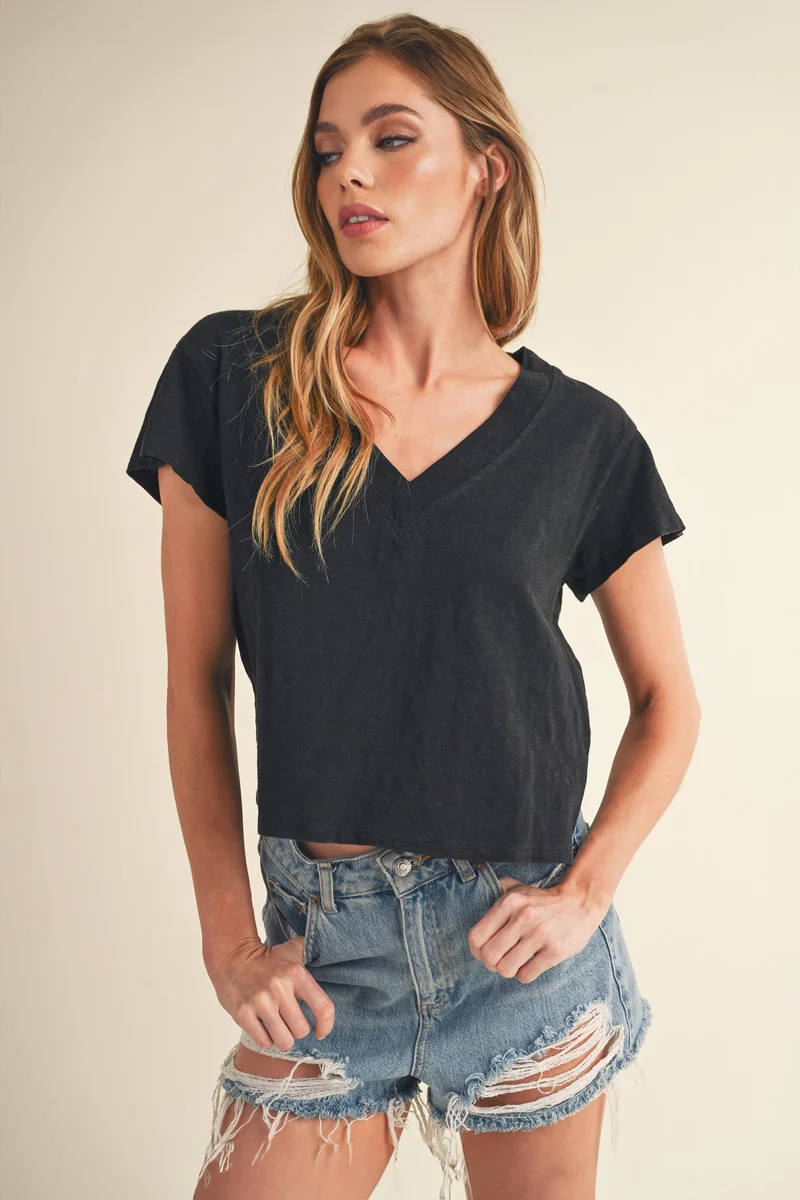 8281DK Til V-Neck Baby Top: Denim / Contemporary / L