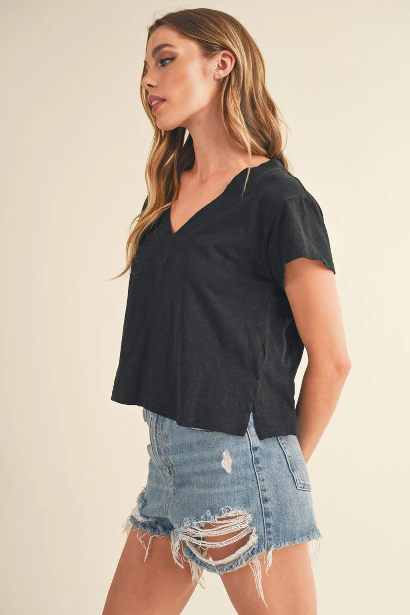 8281DK Til V-Neck Baby Top: Denim / Contemporary / L