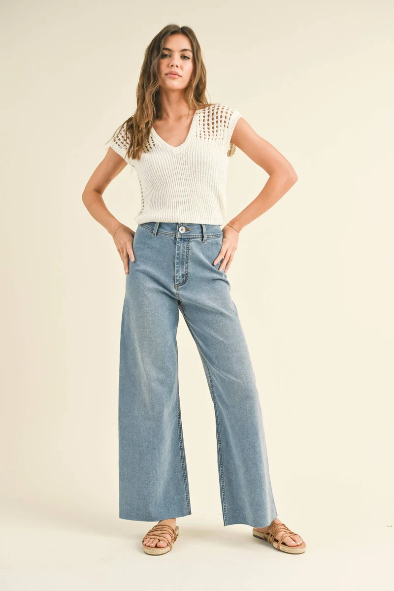 Ecru straight Wide Leg Pant
